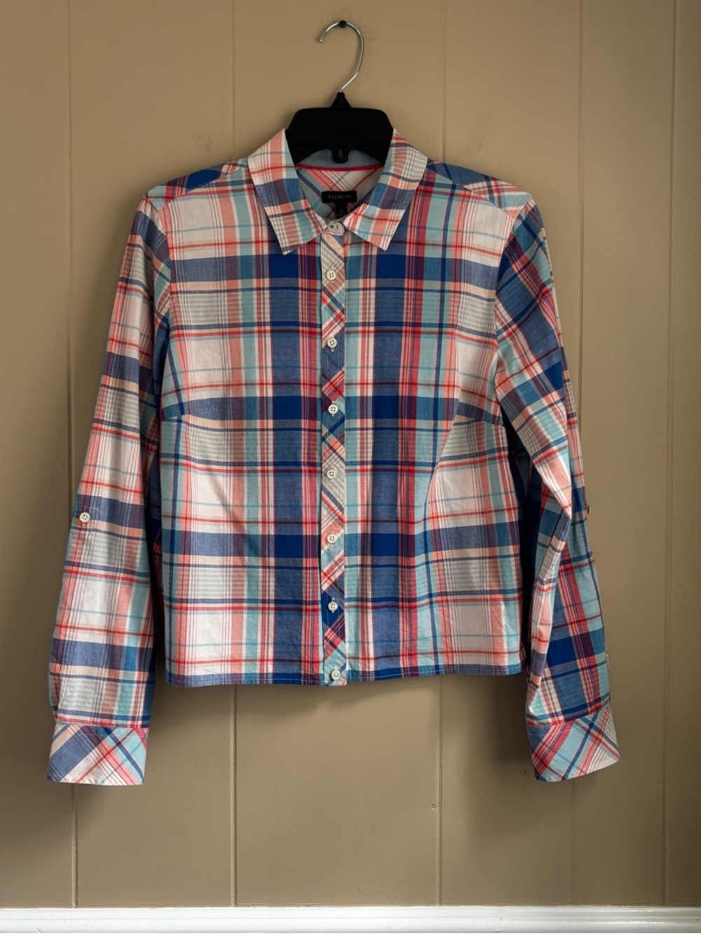 Talbots Youth Multi-Color Plaid Button Down Shirt - Size 12 - Roll-Tab Sleeves
